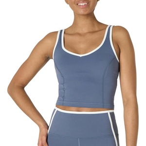 Amazon Essentials Women’s Active FormFlex Buttery Soft Light Support Crop Tank with Bra, Removable Cups(Grisaille/White)