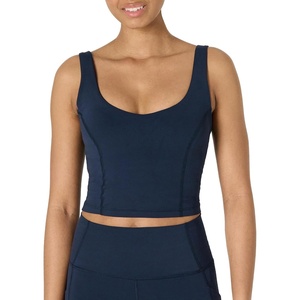 Amazon Essentials Women’s Active FormFlex Buttery Soft Light Support Crop Tank with Bra, Removable Cups(Navy)
