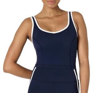 Amazon Essentials Women’s Active FormFlex Buttery Soft Light Support Crop Tank with Bra, Removable Cups(Navy/White)