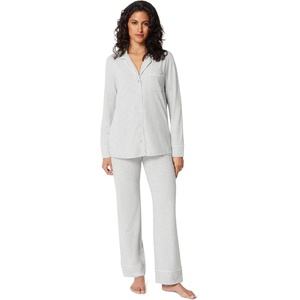 Amazon Essentials Women’s Cotton Modal Long-Sleeve Notch Collar Shirt and Full-Length Elastic Waist Pajama Pant Set(Grey Heather)