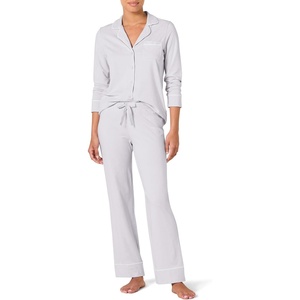 Amazon Essentials Women’s Cotton Modal Long-Sleeve Notch Collar Shirt and Full-Length Elastic Waist Pajama Pant Set(Lilac)