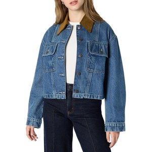 Amazon Essentials Women’s Oversized-Fit Cropped Heavyweight Denim Jacket with Contrast Corduroy Collar(Medium Blue Vintage)