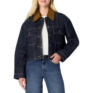 Amazon Essentials Women’s Oversized-Fit Cropped Heavyweight Denim Jacket with Contrast Corduroy Collar(Rinse)