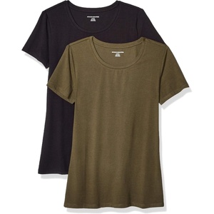 Amazon Essentials Women’s Regular-Fit Short-Sleeve Crewneck T-Shirt, Cotton Modal Blend, Pack of 2(Olive/Black)