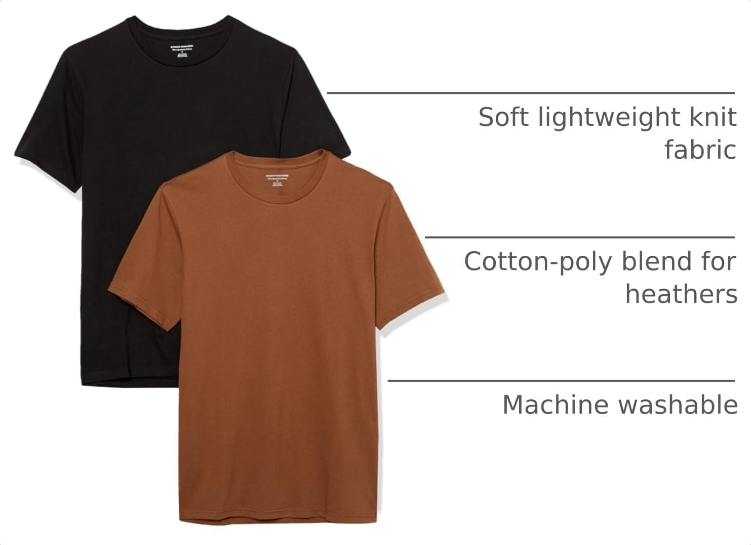 image:imageAmazon Essentials Mens ShortSleeve Crewneck TShirtsBlackBrown
