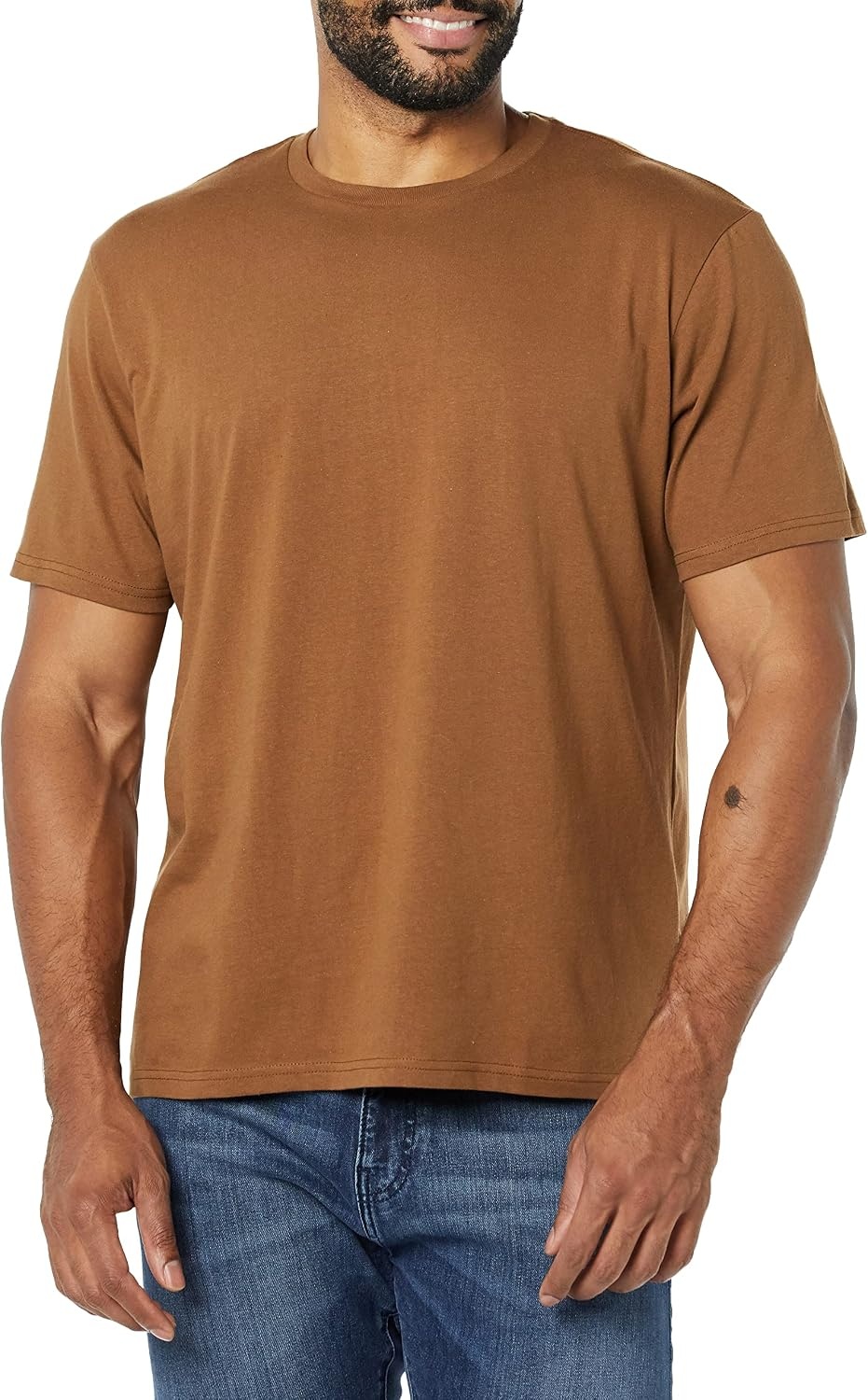 image:imageAmazon Essentials Mens ShortSleeve Crewneck TShirtsBlackBrown
