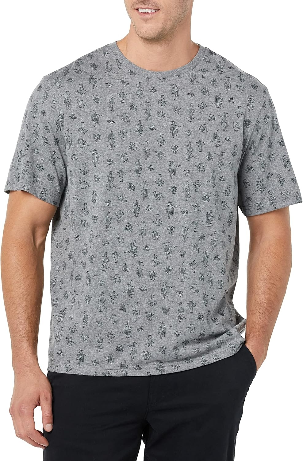 image:imageAmazon Essentials Mens ShortSleeve Crewneck TShirtsHeather Grey Cactus Print