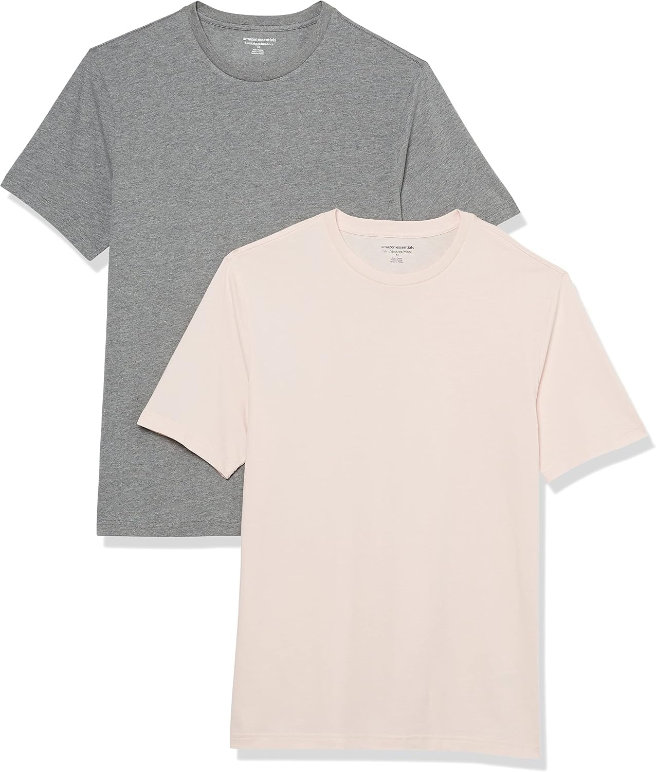 image:imageAmazon Essentials Mens ShortSleeve Crewneck TShirtsHeather GreyPale Pink