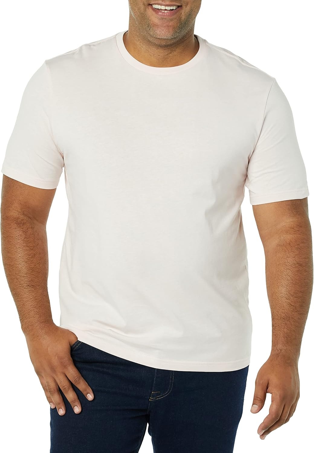 image:imageAmazon Essentials Mens ShortSleeve Crewneck TShirtsHeather GreyPale Pink