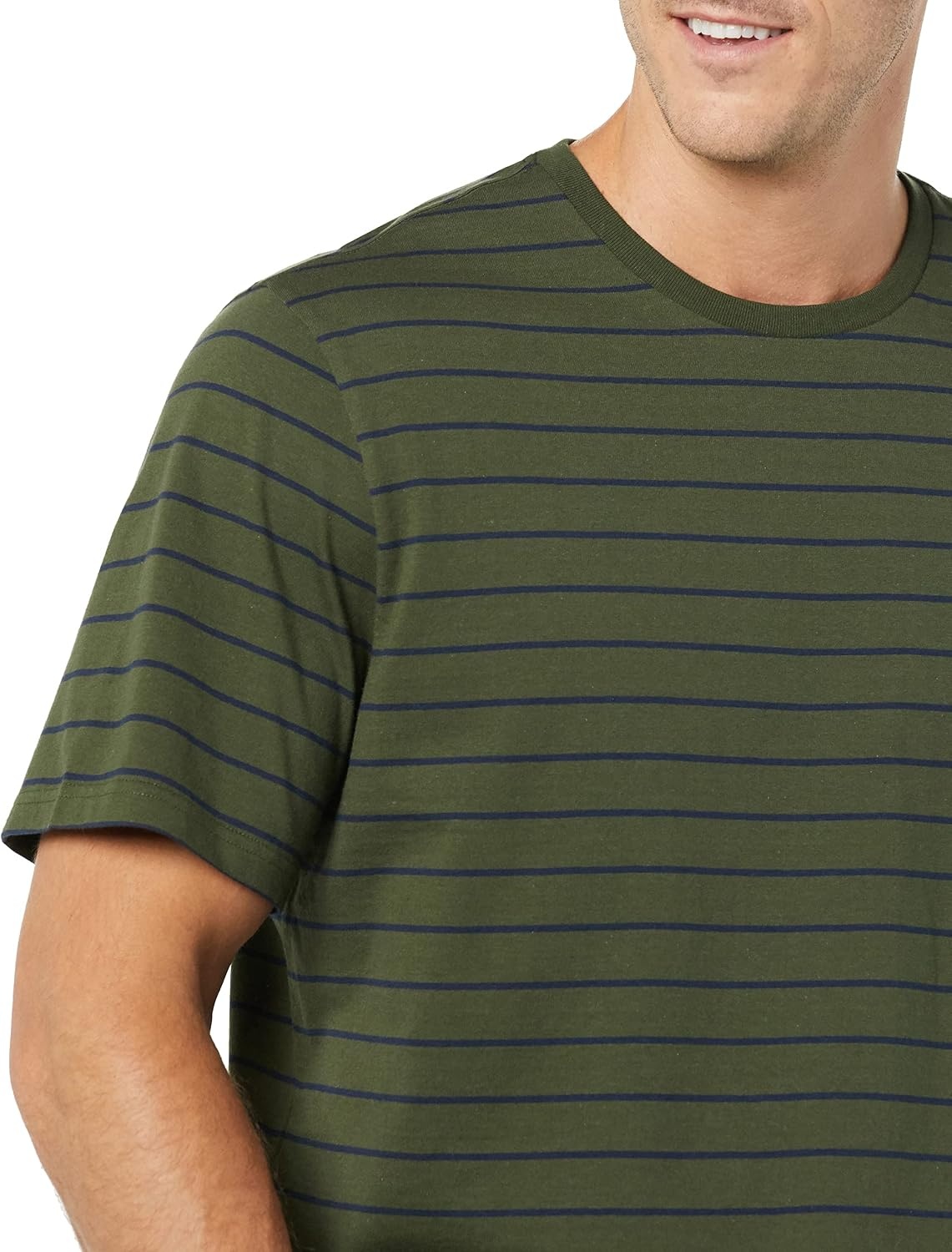 image:imageAmazon Essentials Mens ShortSleeve Crewneck TShirtsNavyOlive Stripe