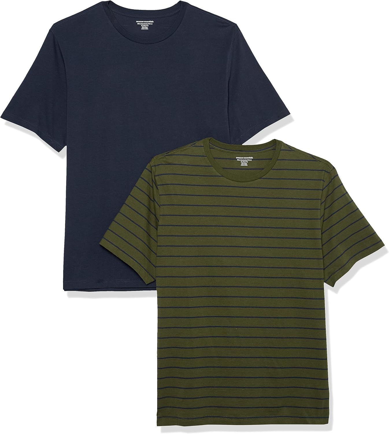 image:imageAmazon Essentials Mens ShortSleeve Crewneck TShirtsNavyOlive Stripe