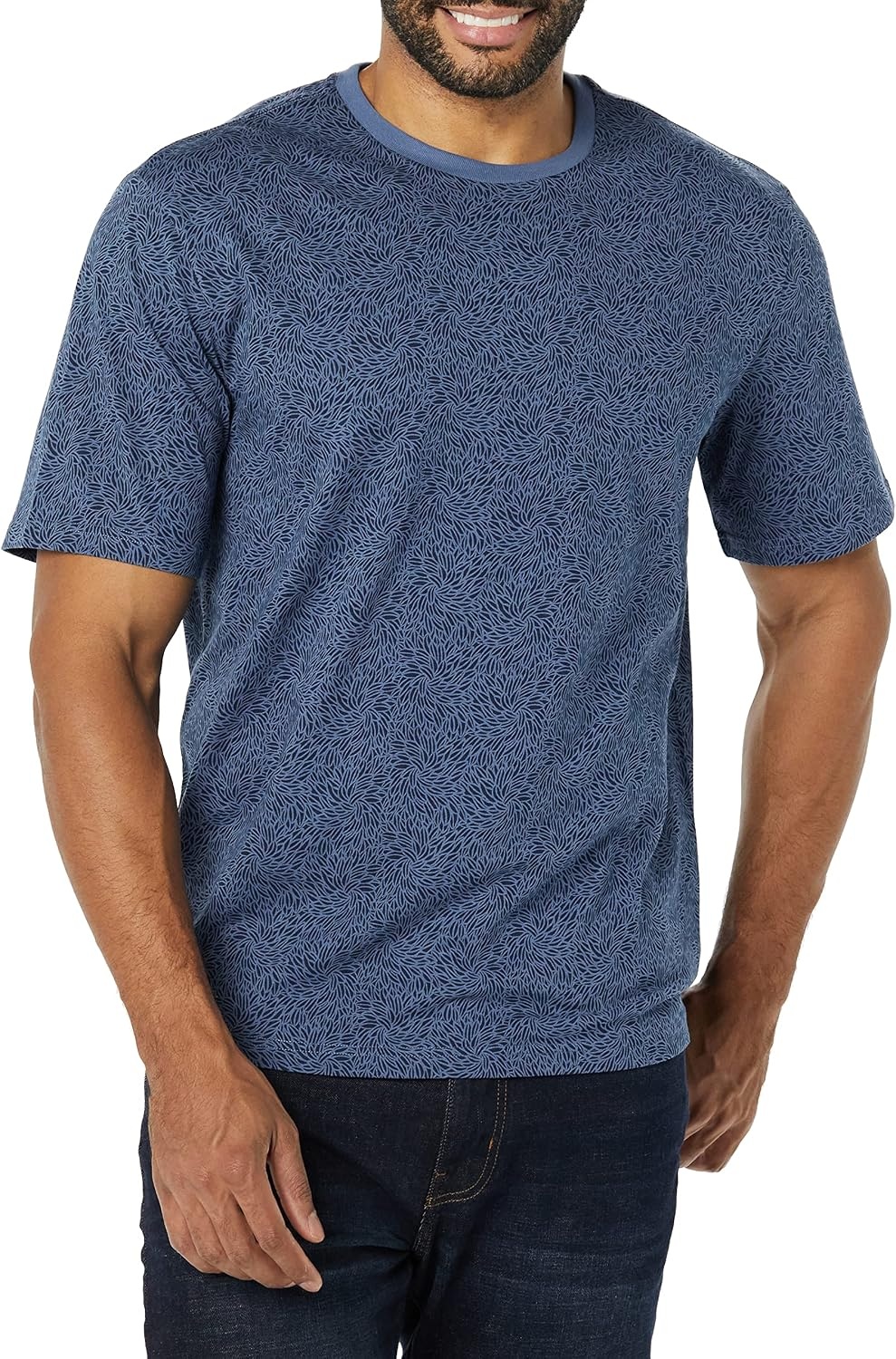 image:imageAmazon Essentials Mens ShortSleeve Crewneck TShirtsWashed Blue Tonal Floral Print