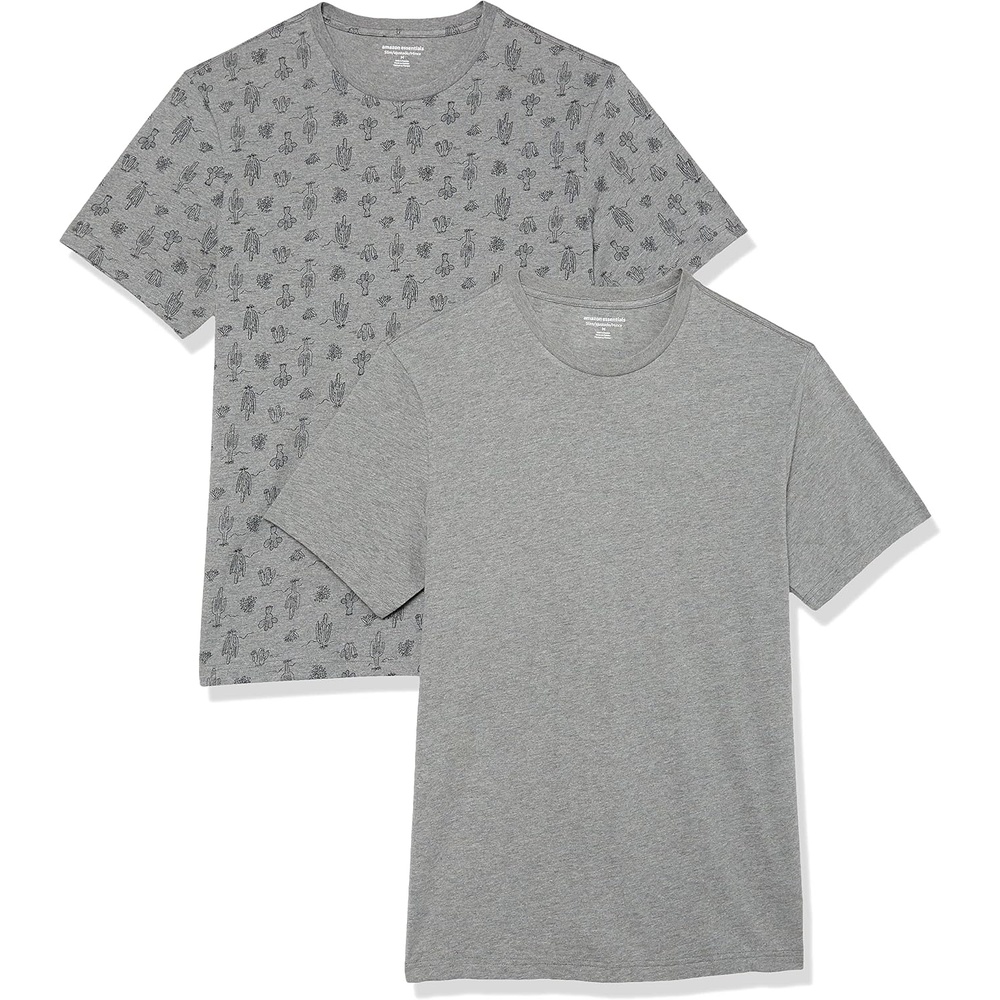 image:imageAmazon Essentials Mens ShortSleeve Crewneck TShirtsHeather Grey cactus Print