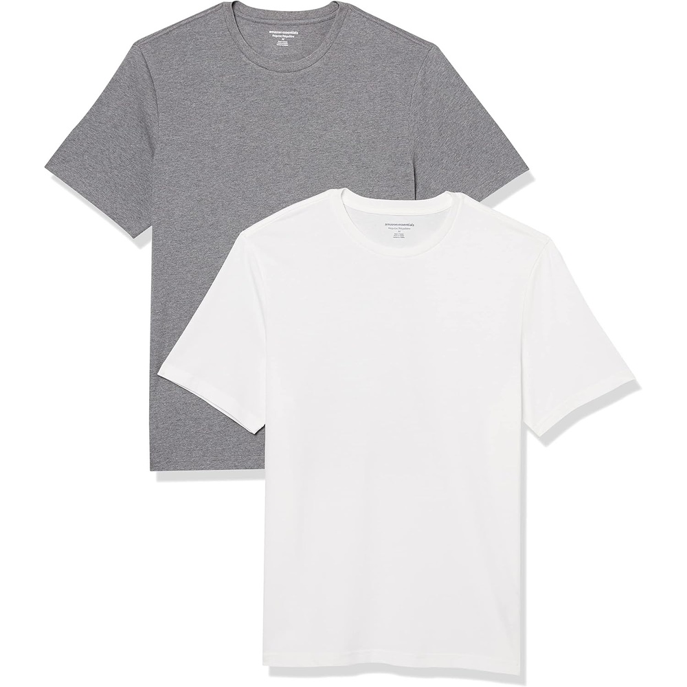 image:imageAmazon Essentials Mens ShortSleeve Crewneck TShirtsHeather GreyWhite