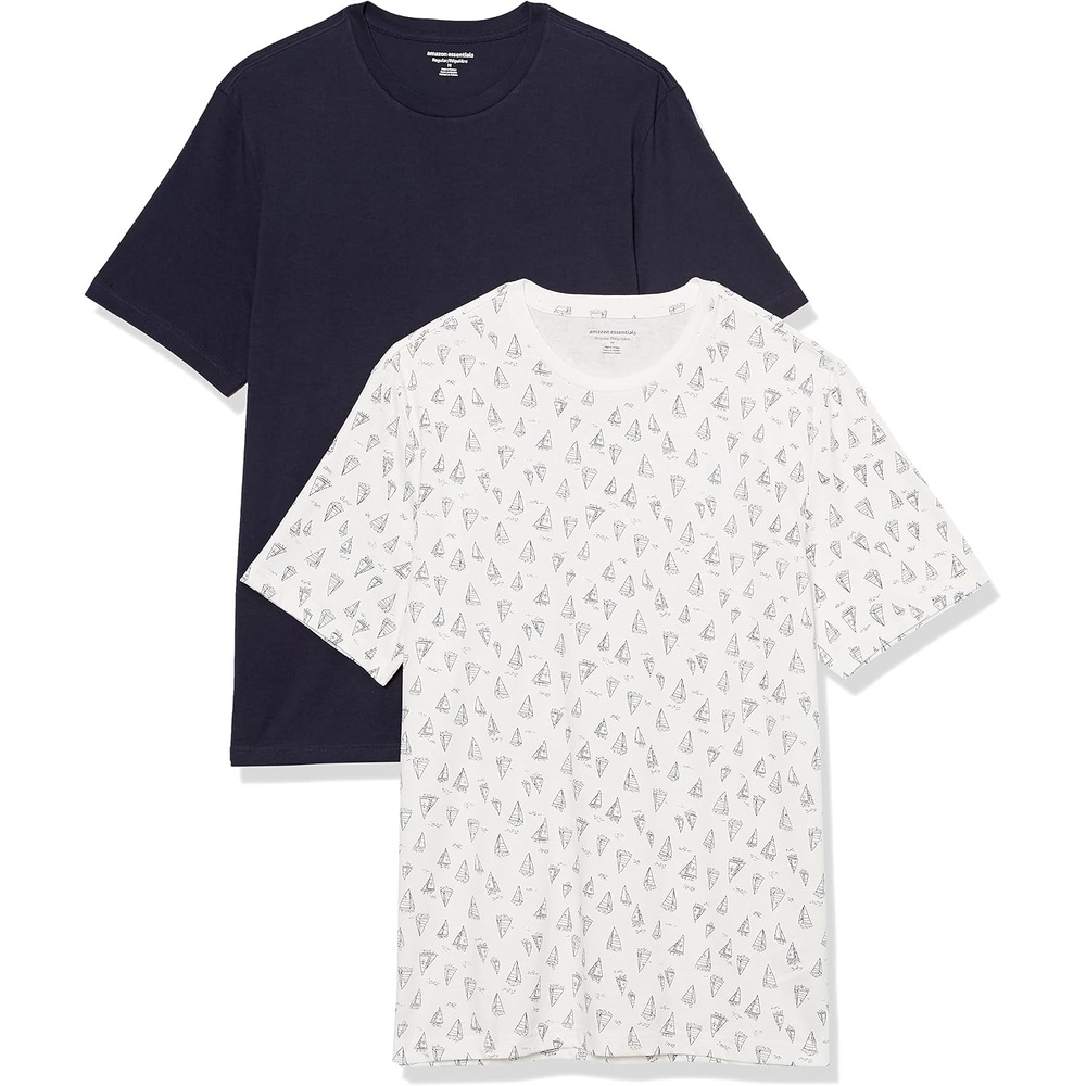 image:imageAmazon Essentials Mens ShortSleeve Crewneck TShirtsNavy Boat Print