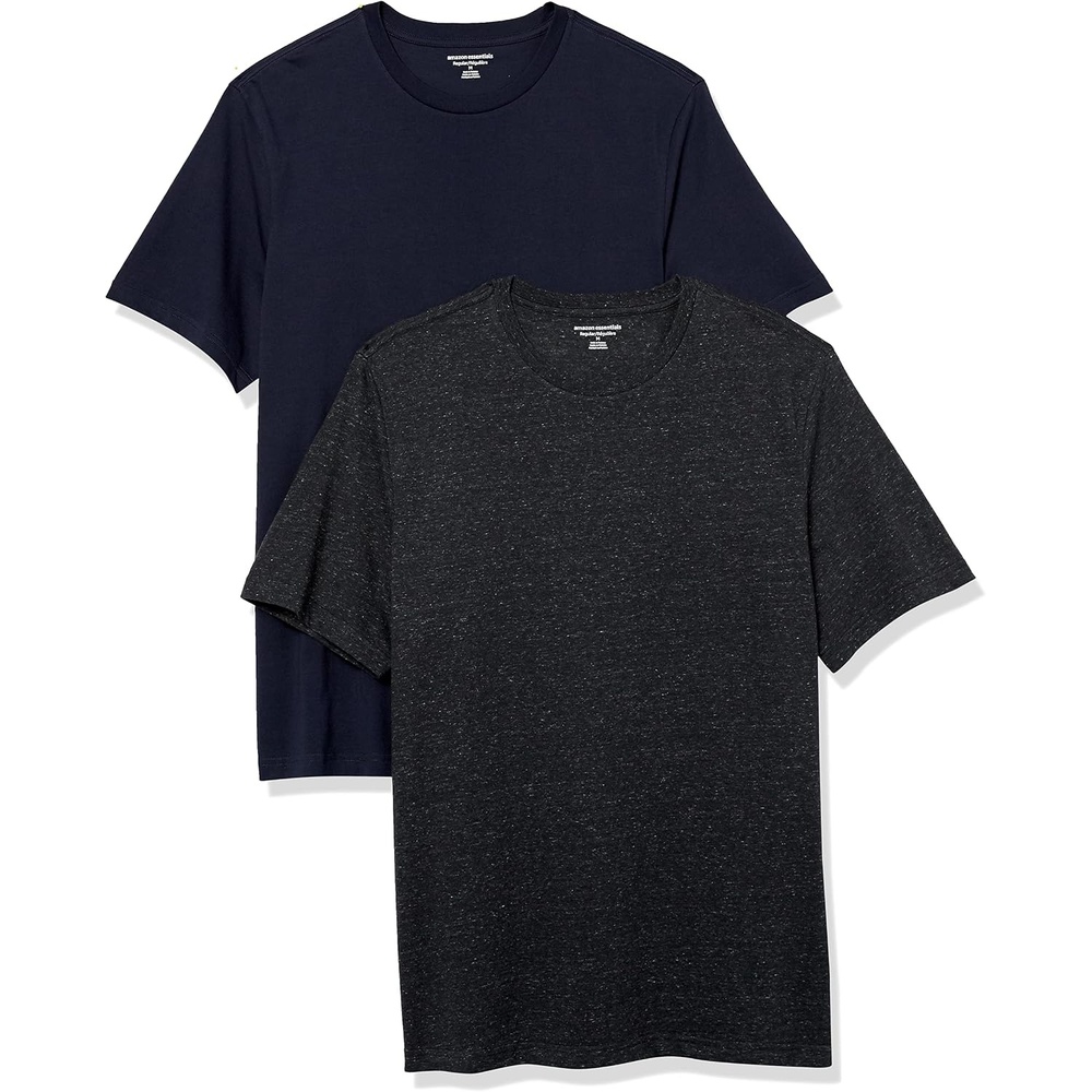 image:imageAmazon Essentials Mens ShortSleeve Crewneck TShirtsNavyCharcoal Heather
