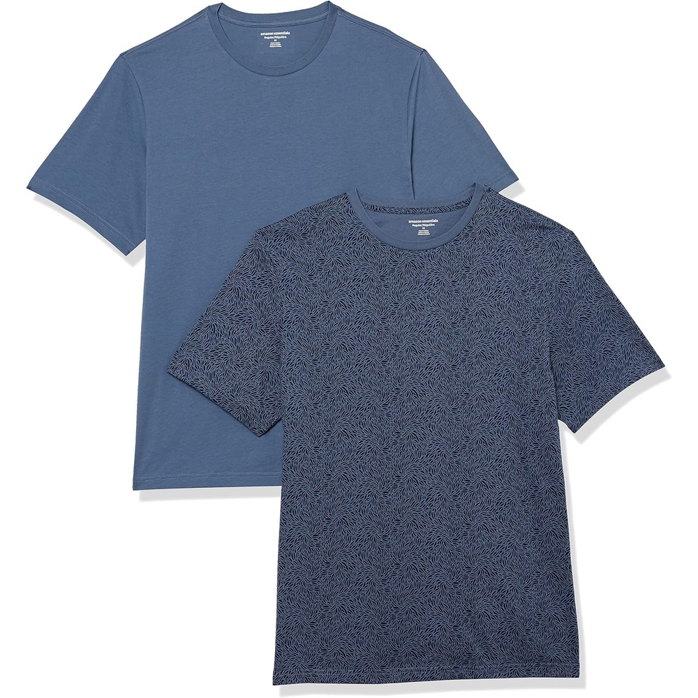 image:imageAmazon Essentials Mens ShortSleeve Crewneck TShirtsWashed Blue Tonal Floral Print