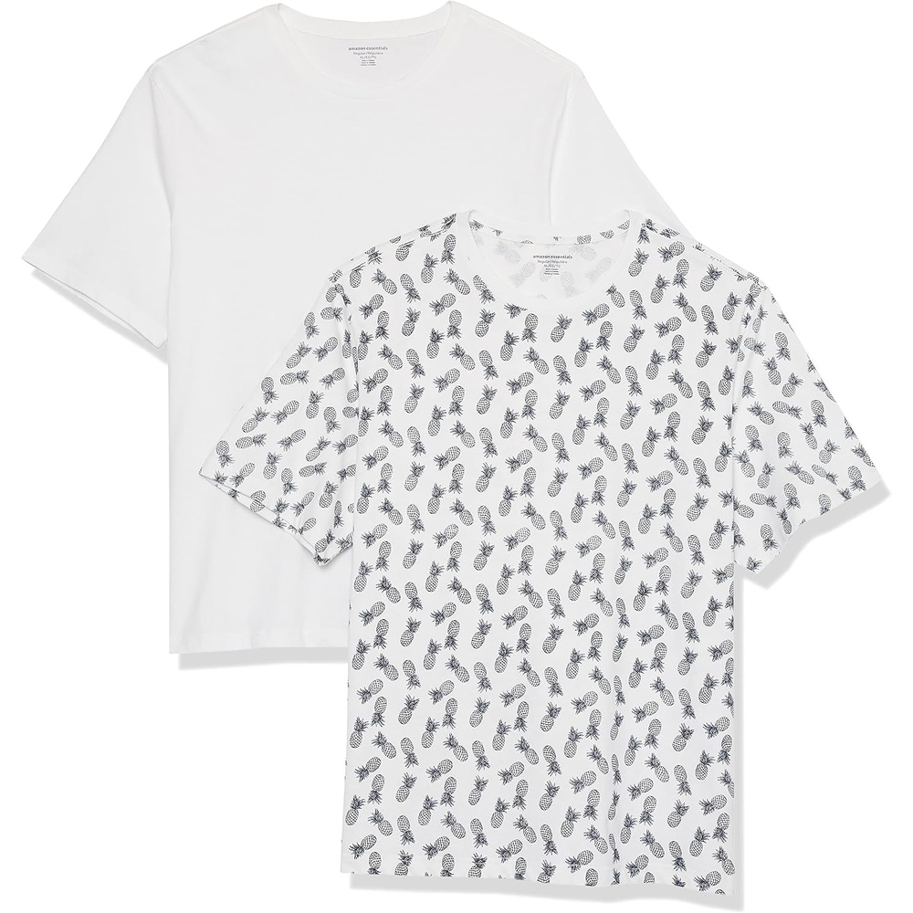 image:imageAmazon Essentials Mens ShortSleeve Crewneck TShirtsWhite Pineapple Print