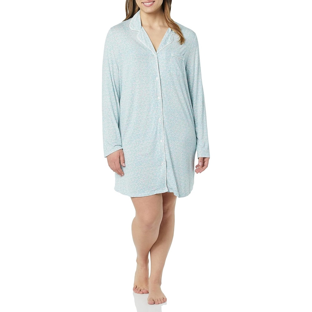 image:imageAmazon Essentials Womens Breathable Piped Nightshirt Available in Plus SizeBlue Pink Leopard