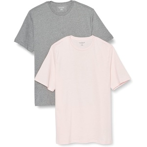 Amazon Essentials Men’s Short-Sleeve Crewneck T-Shirts(Heather Grey/Pale Pink)