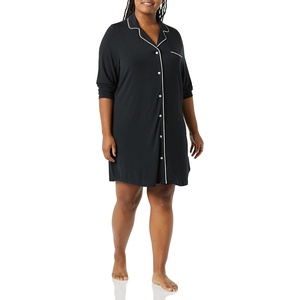 Amazon Essentials Women’s Breathable Piped Nightshirt (Available in Plus Size)(Black)