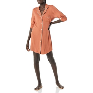 Amazon Essentials Women’s Breathable Piped Nightshirt (Available in Plus Size)(Caramel)
