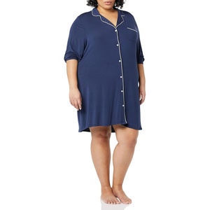 Amazon Essentials Women’s Breathable Piped Nightshirt (Available in Plus Size)(Navy)