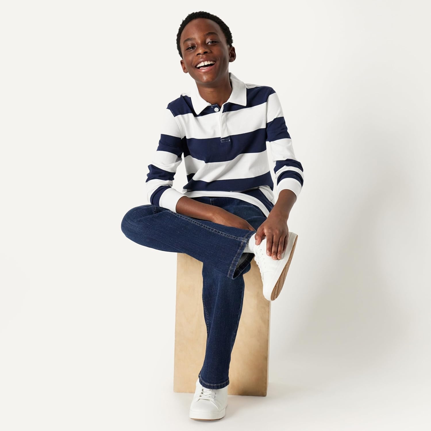 image:imageAmazon Essentials Boys Medium Stretch RegularFit Bootcut JeanDark Midnight Wash