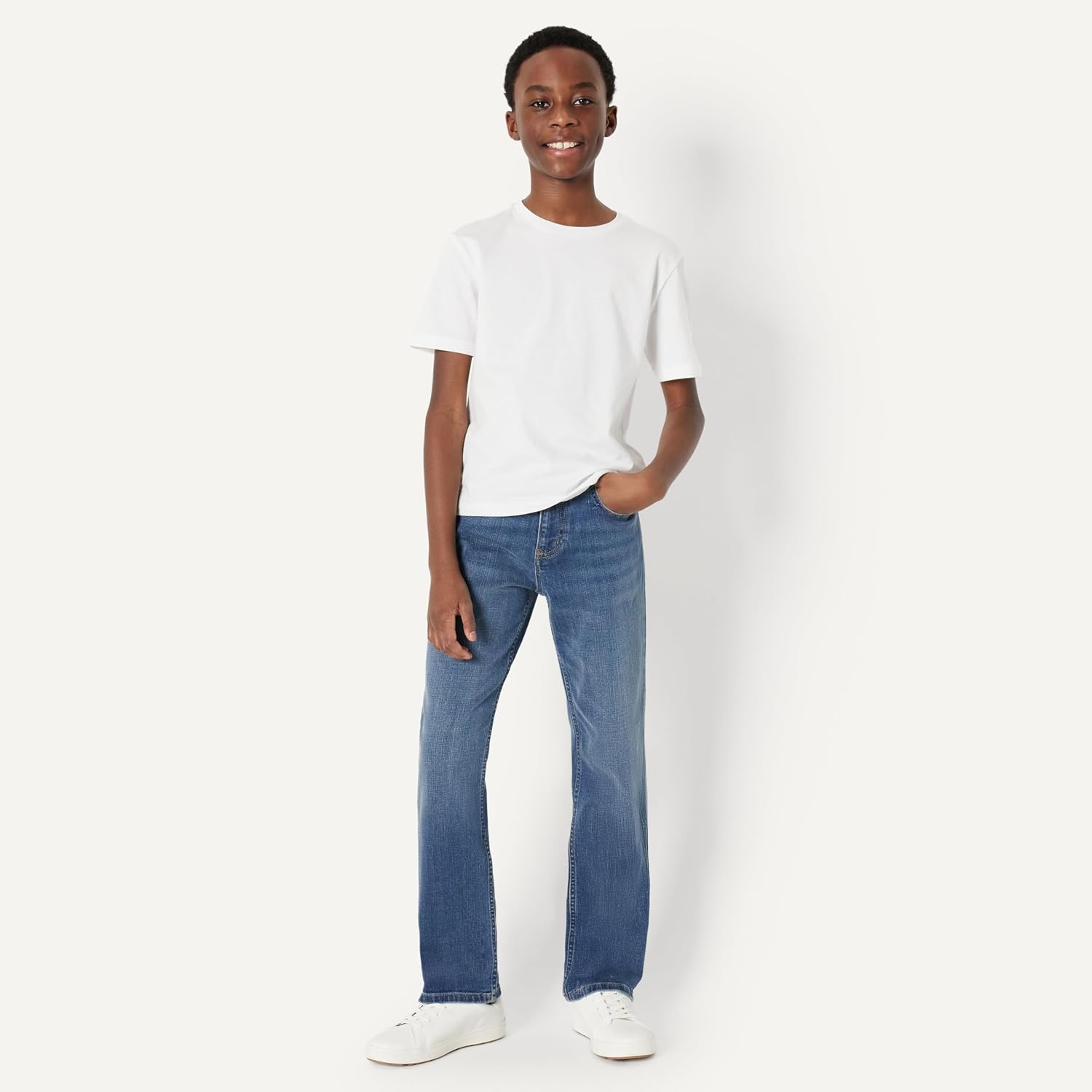 image:imageAmazon Essentials Boys Medium Stretch RegularFit Bootcut JeanStone Medium Wash