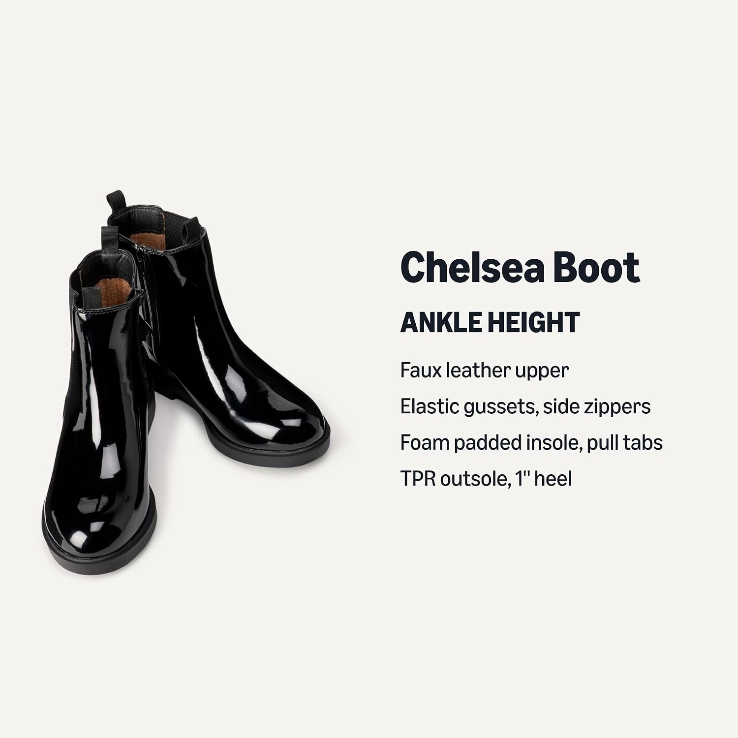 image:imageAmazon Essentials Girls Chelsea Ankle BootsBlack Patent