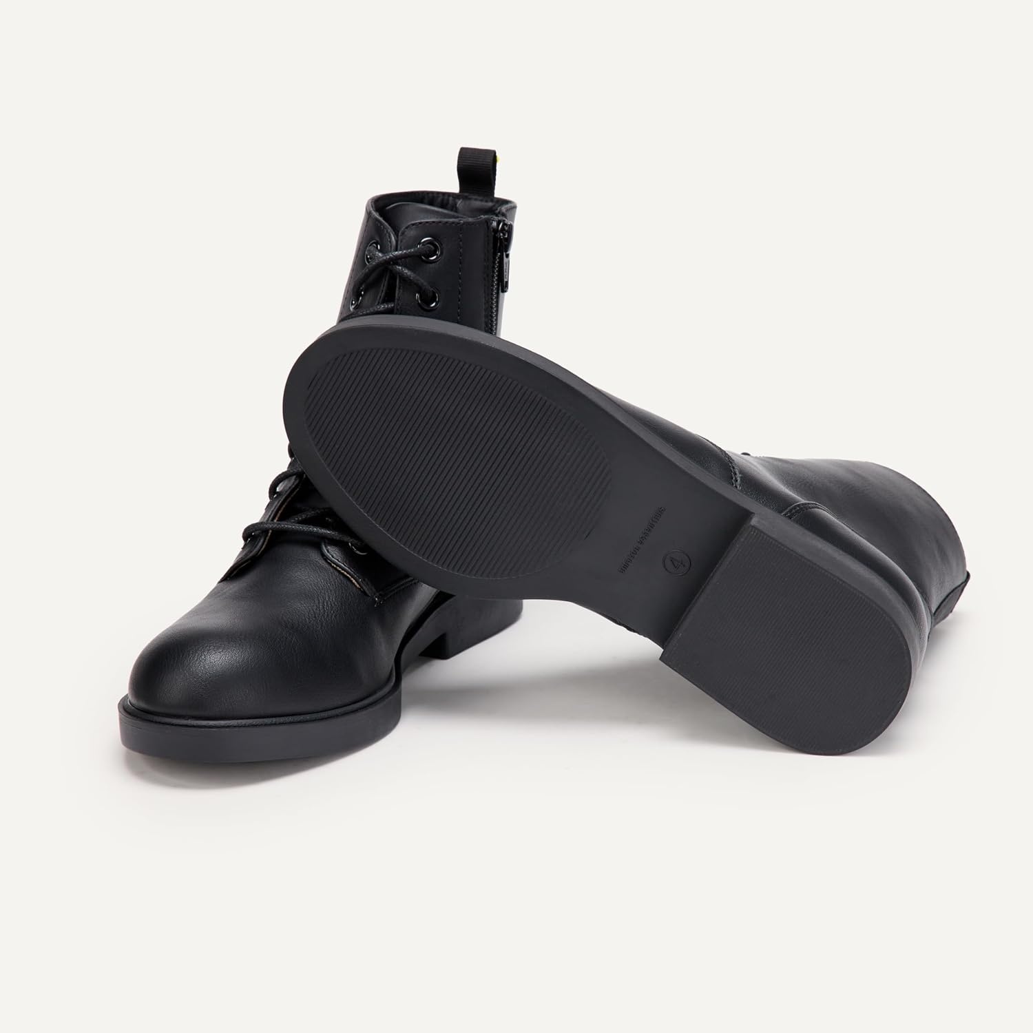 image:imageAmazon Essentials Girls Combat Boots With ZipperBlack Faux Leather
