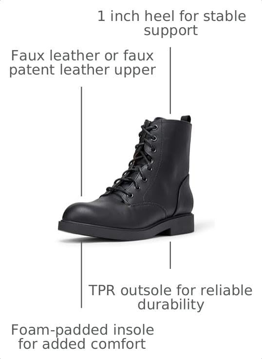image:imageAmazon Essentials Girls Combat Boots With ZipperBlack Faux Leather