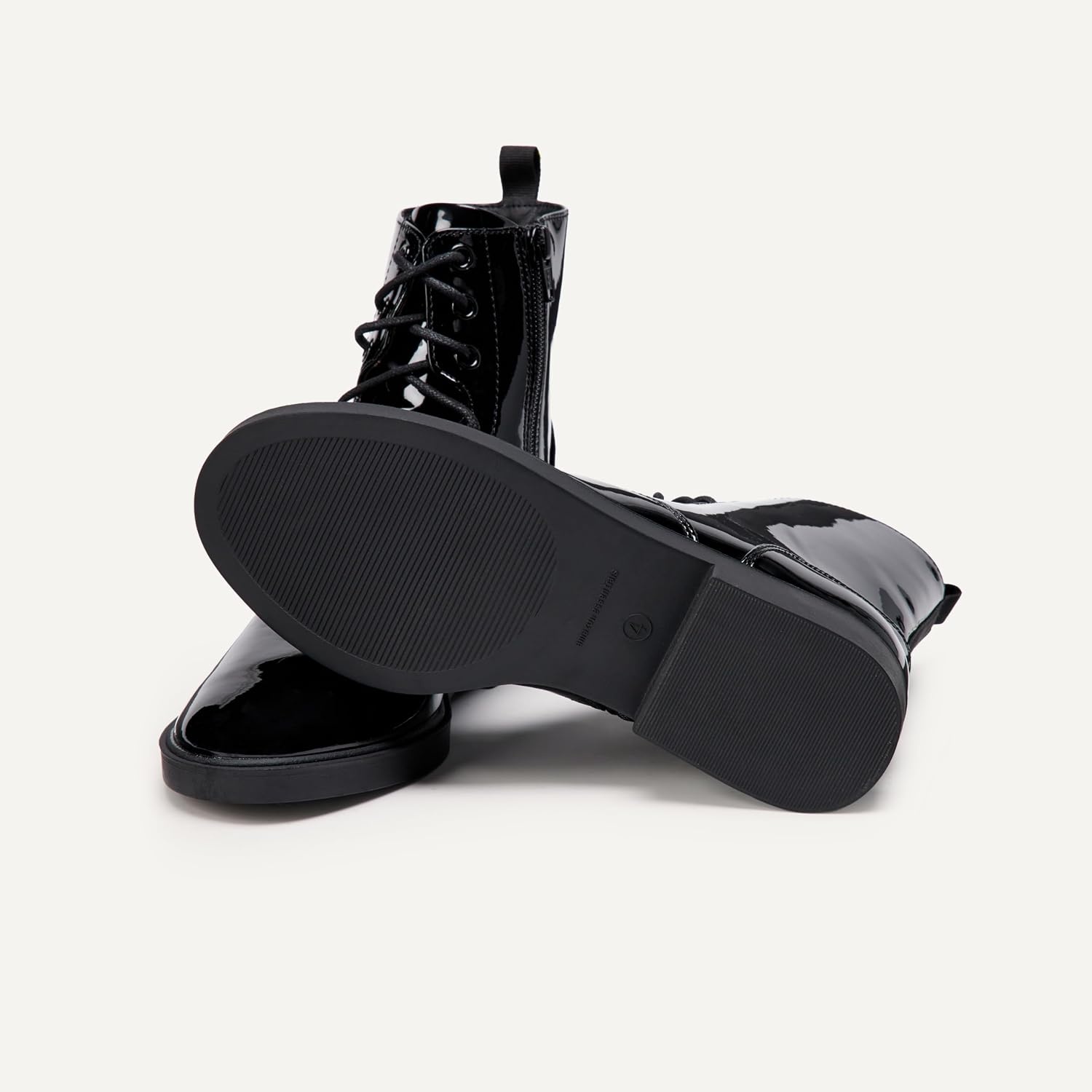 image:imageAmazon Essentials Girls Combat Boots With ZipperBlack Patent