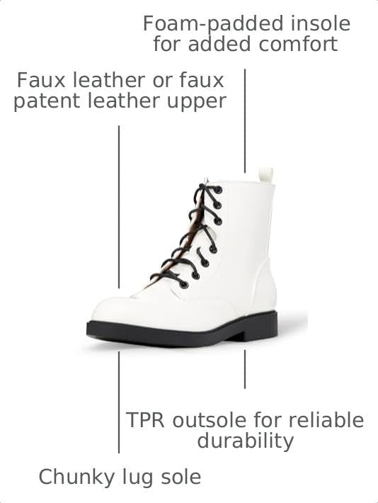 image:imageAmazon Essentials Girls Combat Boots With ZipperWhite Patent