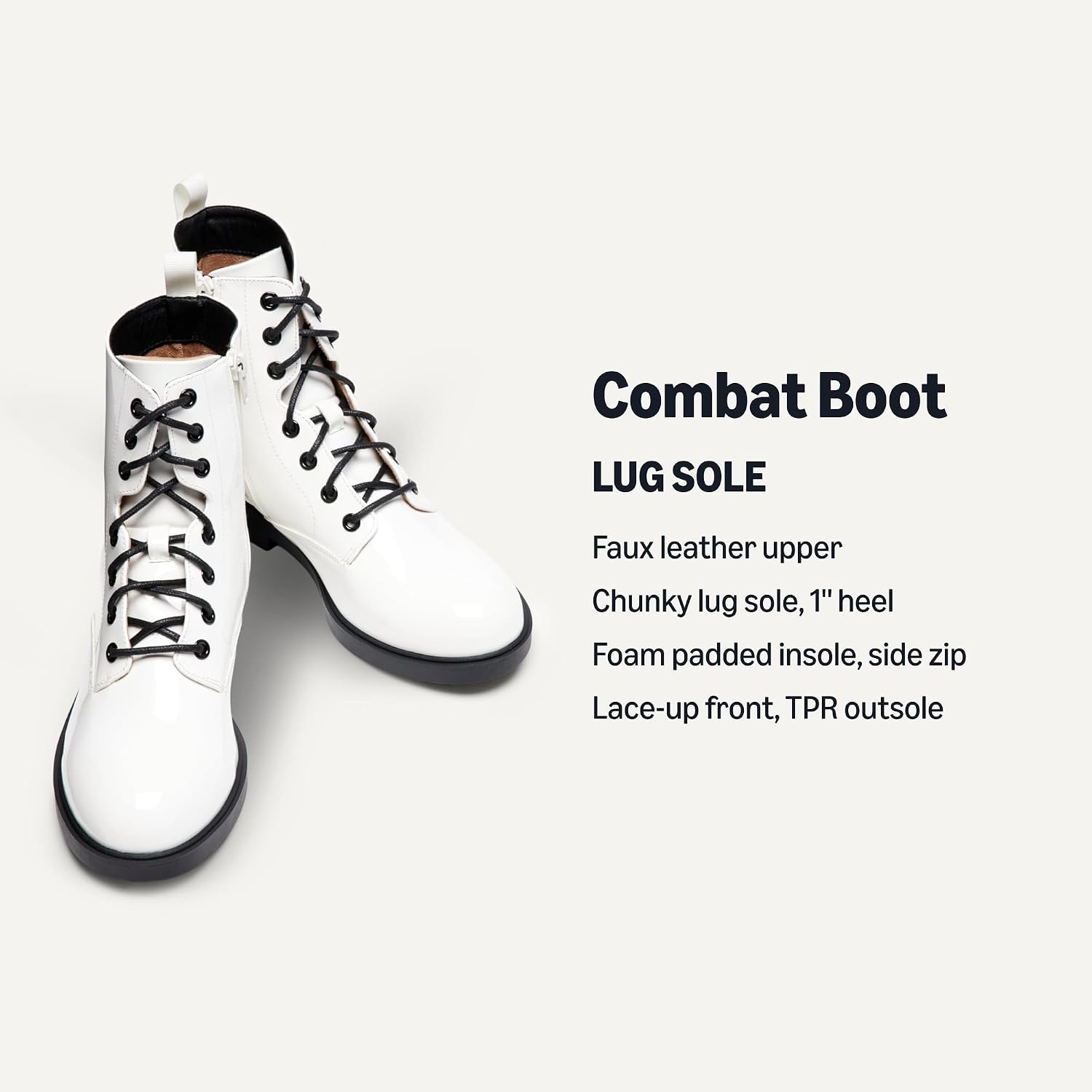 image:imageAmazon Essentials Girls Combat Boots With ZipperWhite Patent