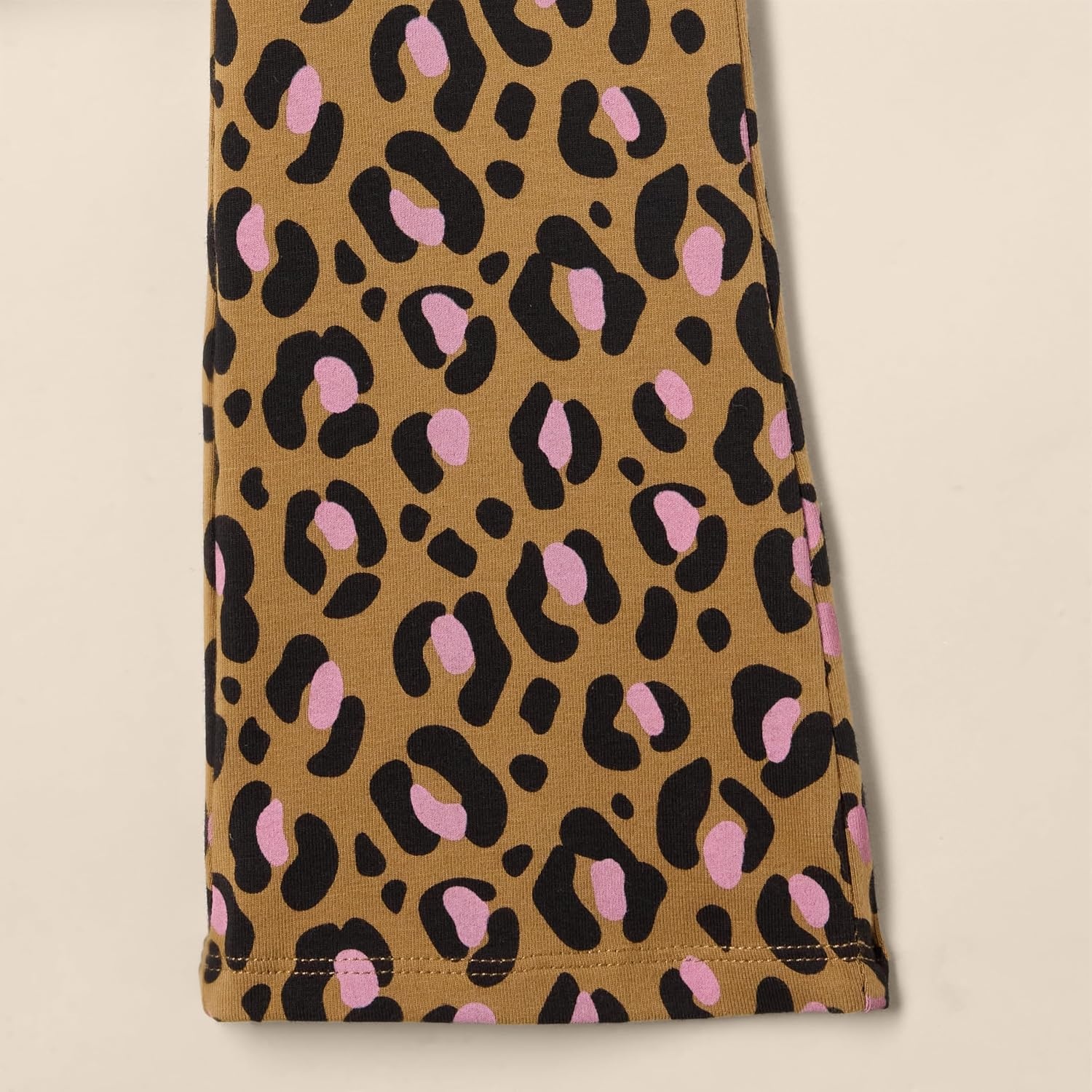 image:imageAmazon Essentials Girls and Toddlers SlimFit Cotton Knit Flare Leggings Pull On Pack of 2Bright PinkTan Leopard Print