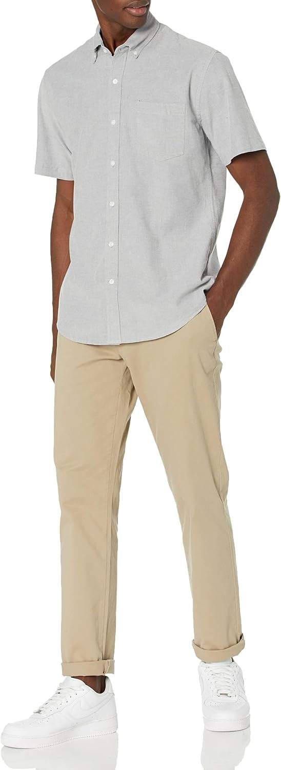 image:imageAmazon Essentials Mens ShortSleeve Oxford Shirt with Pocket Grey Small
