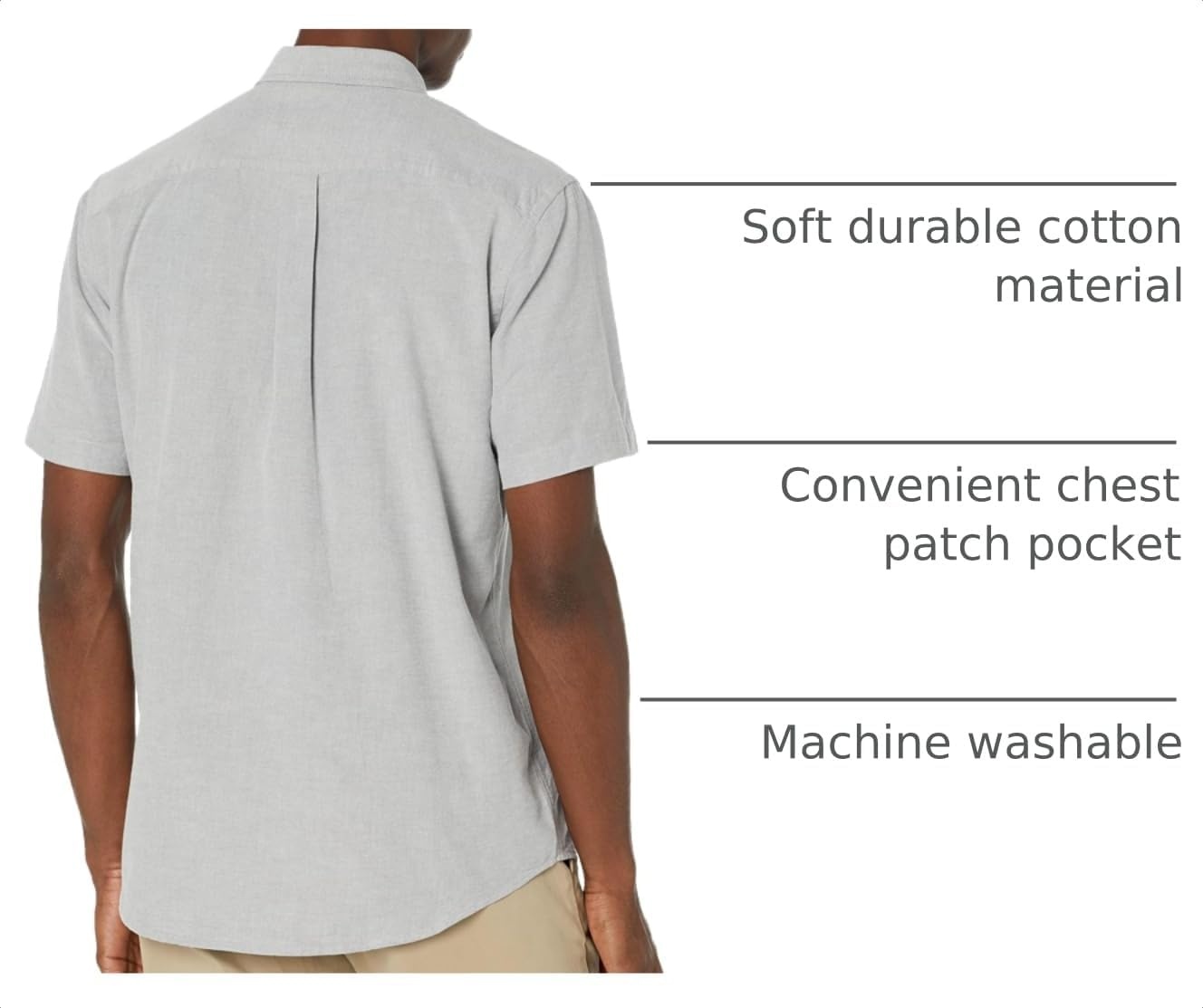 image:imageAmazon Essentials Mens ShortSleeve Oxford Shirt with Pocket Grey Small
