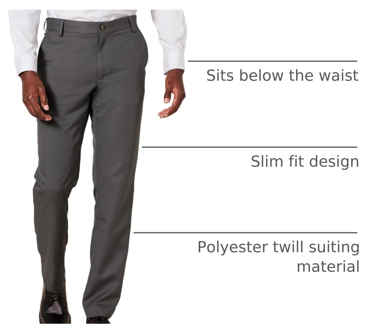 image:imageAmazon Essentials Mens SlimFit FlatFront Dress Pants Straight Leg Polyester StoneDark Grey