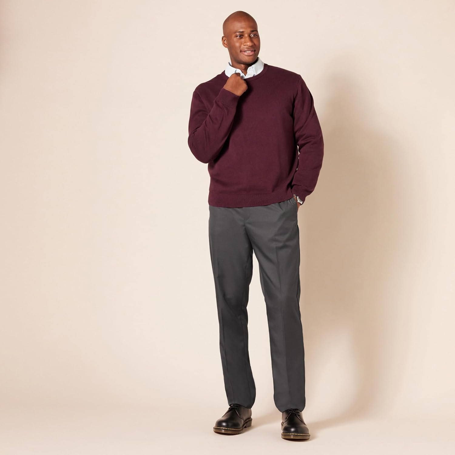 image:imageAmazon Essentials Mens SlimFit FlatFront Dress Pants Straight Leg Polyester StoneDark Grey