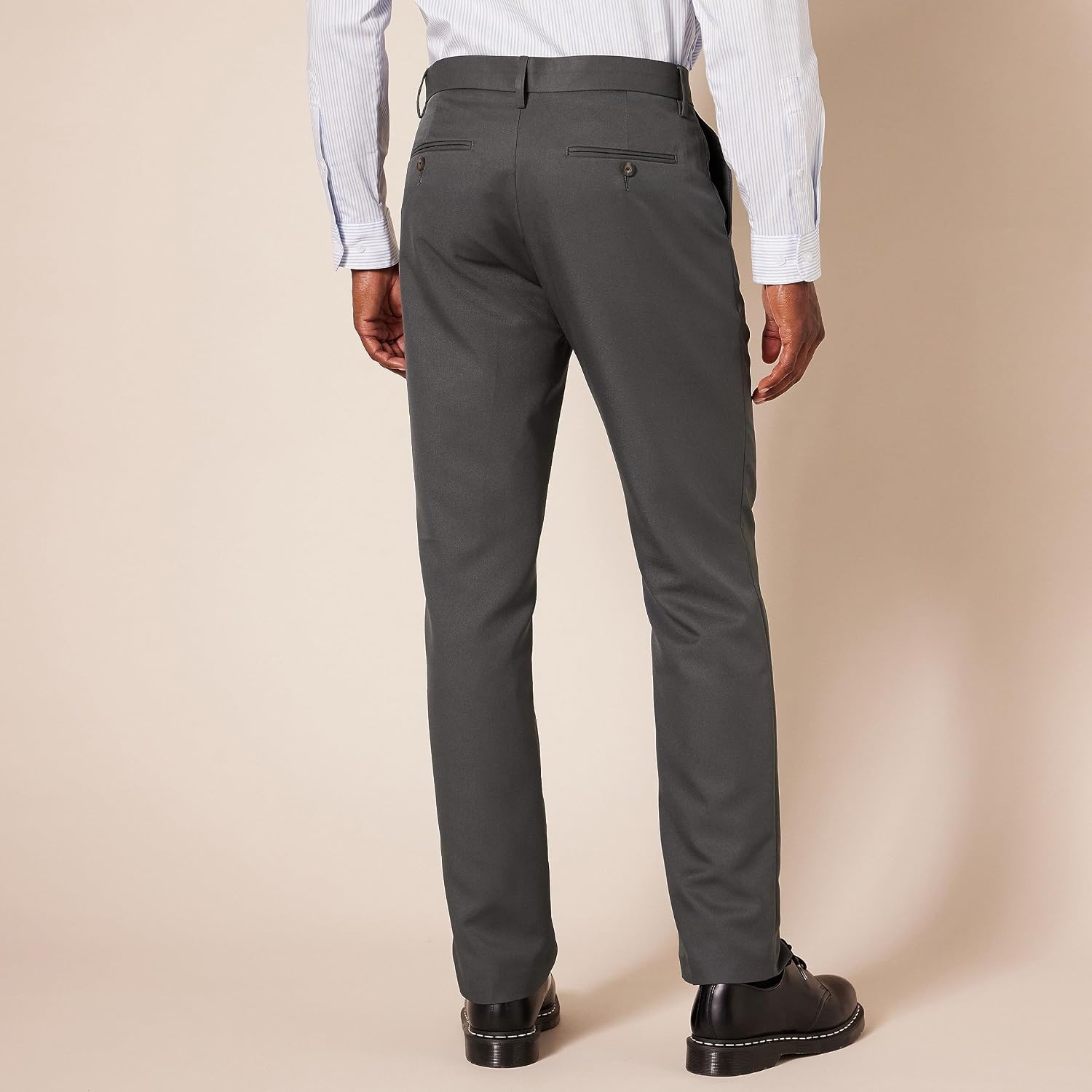 image:imageAmazon Essentials Mens SlimFit FlatFront Dress Pants Straight Leg Polyester StoneDark Grey