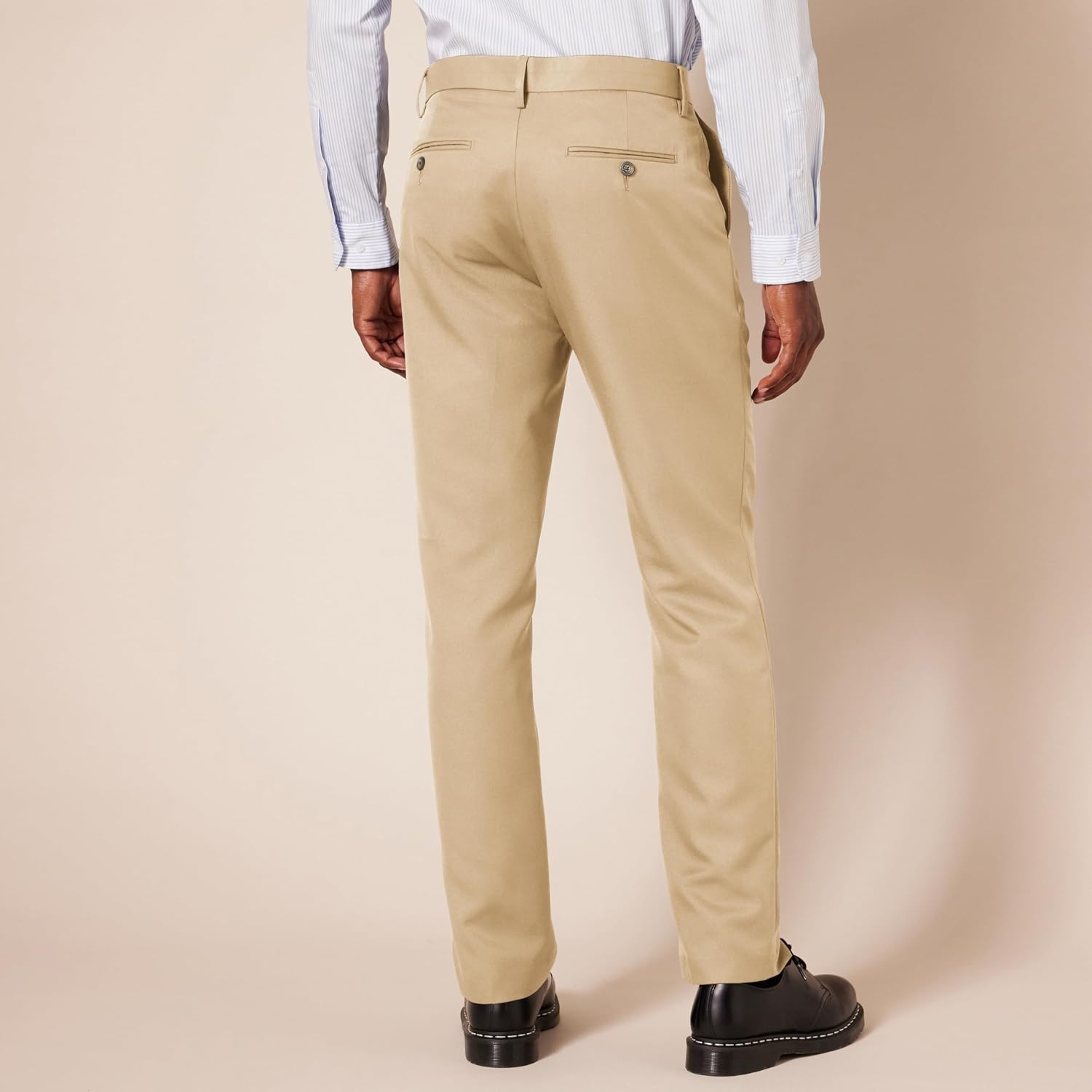 image:imageAmazon Essentials Mens SlimFit FlatFront Dress Pants Straight Leg Polyester StoneKhaki