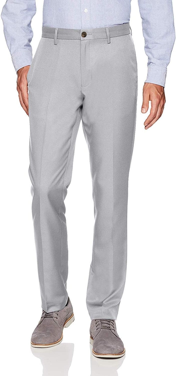 image:imageAmazon Essentials Mens SlimFit FlatFront Dress Pants Straight Leg Polyester StoneLight Grey