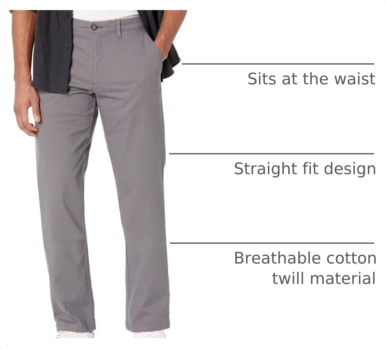 image:imageAmazon Essentials Mens StraightFit Casual Stretch Chino Pants Sits at WaistDark Grey