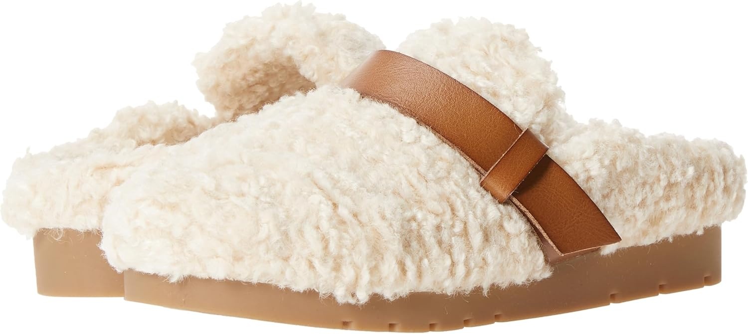 image:imageAmazon Essentials Womens Backless Shearling Memory Foam Mule Slides NonSlipIvory Tan Shearling