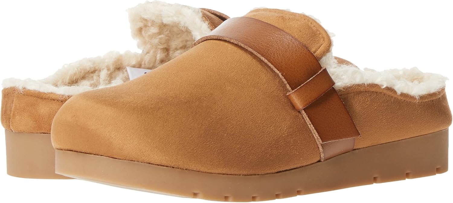 image:imageAmazon Essentials Womens Backless Shearling Memory Foam Mule Slides NonSlipTan Suede
