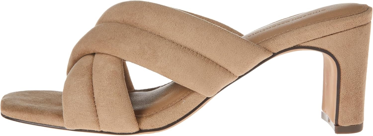image:imageAmazon Essentials Womens Crossover Block Heeled Sandal with Padded Straps and Memory Foam InsoleBeige Faux Microsuede