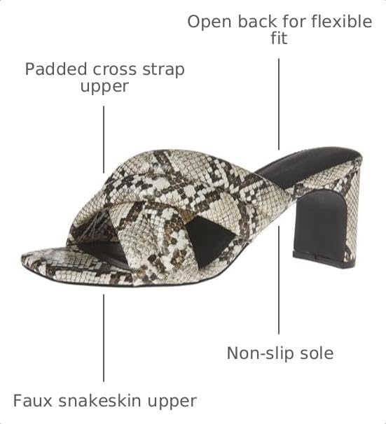 image:imageAmazon Essentials Womens Crossover Block Heeled Sandal with Padded Straps and Memory Foam InsoleMulti Faux Snake Skin
