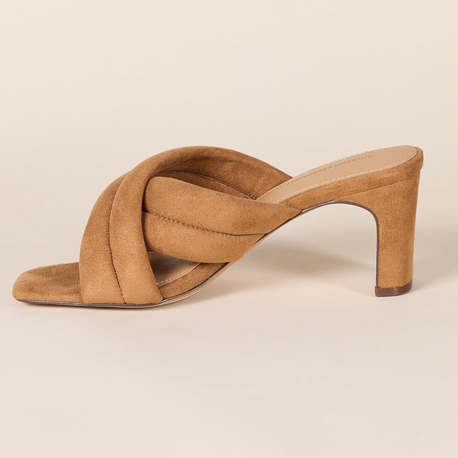 image:imageAmazon Essentials Womens Crossover Block Heeled Sandal with Padded Straps and Memory Foam InsoleTan Faux Microsuede