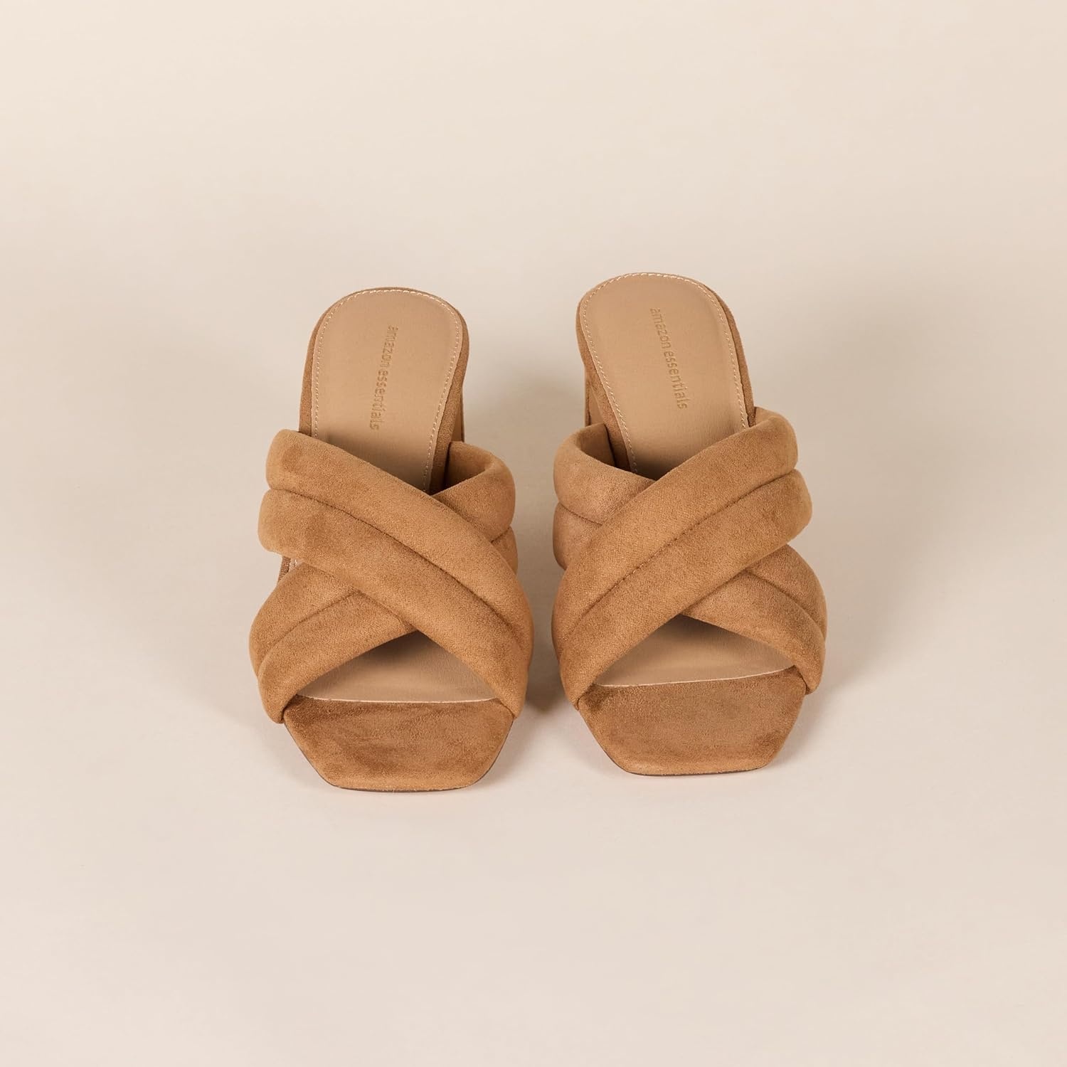 image:imageAmazon Essentials Womens Crossover Block Heeled Sandal with Padded Straps and Memory Foam InsoleTan Faux Microsuede